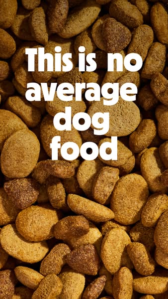 The ad shows a close-up of dog food and claims that it is not average dog food.