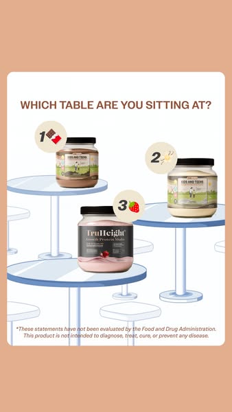 This ad uses a 'Which table are you sitting at?' format to compare three different TruHeight shake flavors, posi