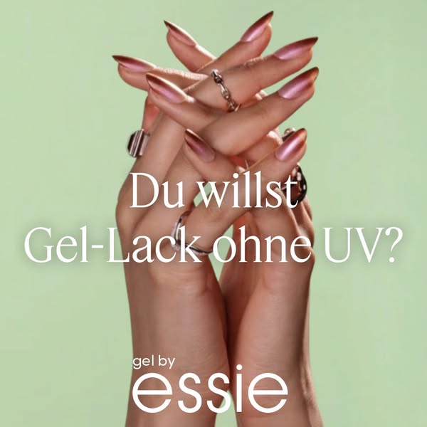 This ad features a close-up image of hands with metallic rose-gold colored gel nail polish. The text overlay asks viewer