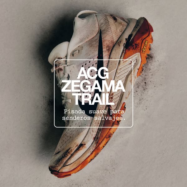 This image ad showcases the ACG Zegama Trail running shoe. The ad highlights the shoe's design and promotes a smooth