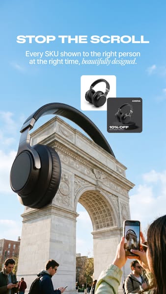This ad for Axsira headphones uses a large image of their product placed in front of a recognizable landmark. The ad use