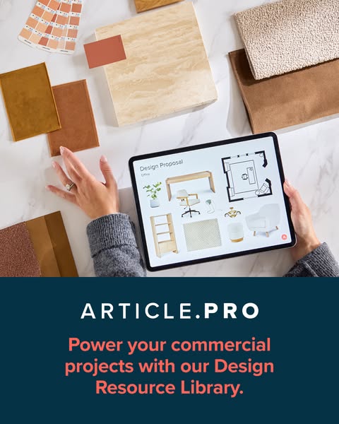This ad promotes Article.pro's Design Resource Library, which helps users power their commercial projects. The ad fe
