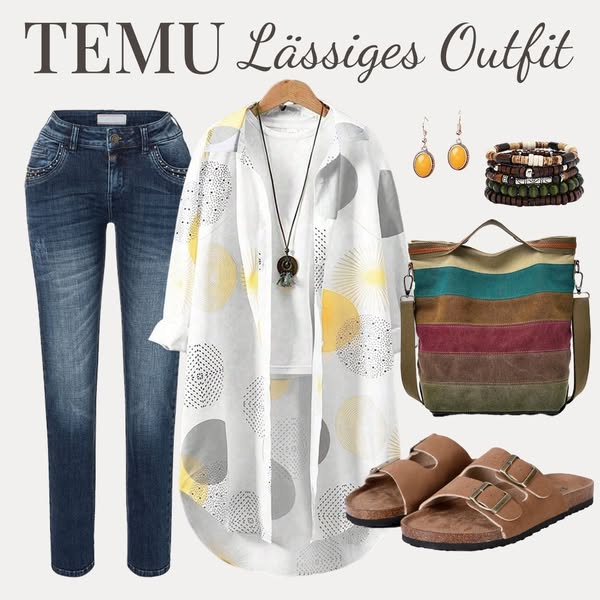 This ad promotes Temu's 'Casual Outfit' collection, featuring several clothing articles and accessories.