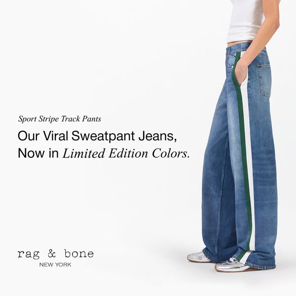 Rag & Bone promotes their 'viral sweatpant jeans' in limited edition colors.