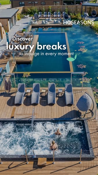 This ad for Hoseasons features an aerial view of a luxury vacation resort. The ad uses a wide shot to establish the sett