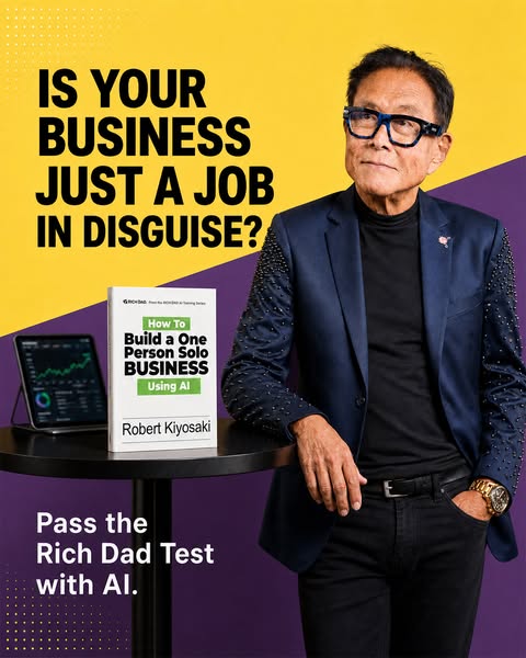 Ad for "How To Build a One Person Solo BUSINESS Using AI" by Robert Kiyosaki book.