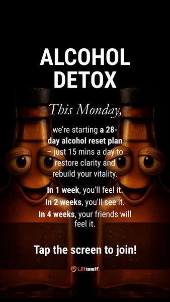 This ad promotes an alcohol detox program to restore clarity and vitality. It highlights a 28-day alcohol reset plan tha