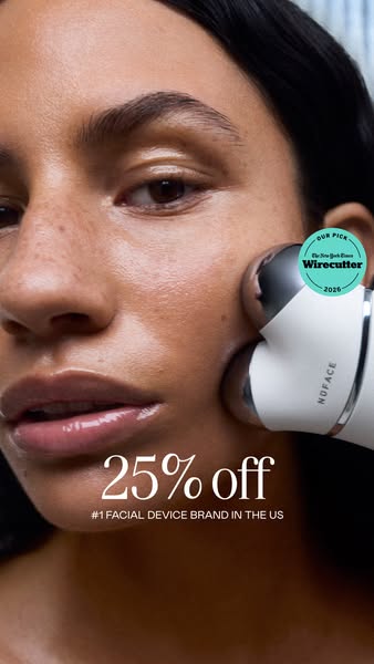 This ad for NuFace highlights the product being used by a model and states that the brand is the #1 facial device brand 