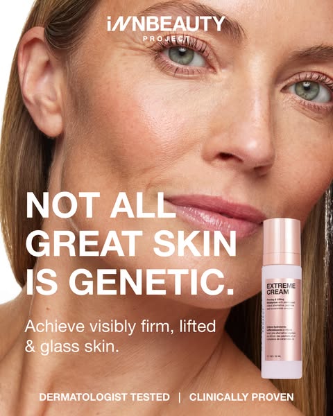 The InnBeauty Project ad showcases its Extreme Cream to solve the issue of lack of visibly firm skin. The brand presents