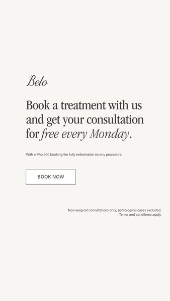 This ad promotes the opportunity to book a treatment with Belo and receive a free consultation every Monday.