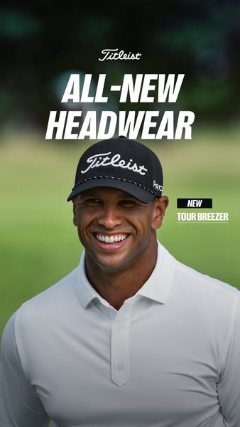 This image ad showcases the Titleist brand and their new Tour Breezer headwear. The ad features a person wearing the hea