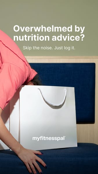 This MyFitnessPal image ad shows someone overwhelmed with nutrition advice. The solution is to 'skip the noise and j