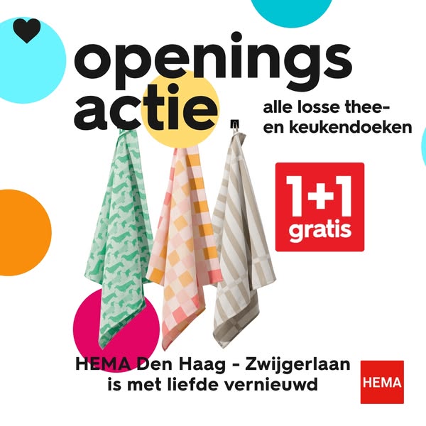 This image ad promotes HEMA's opening with a special offer on tea towels and kitchen towels. It emphasizes value and