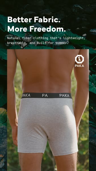 This ad for Paka Apparel promotes lightweight and breathable natural fiber clothing for men. The ad emphasizes comfort a