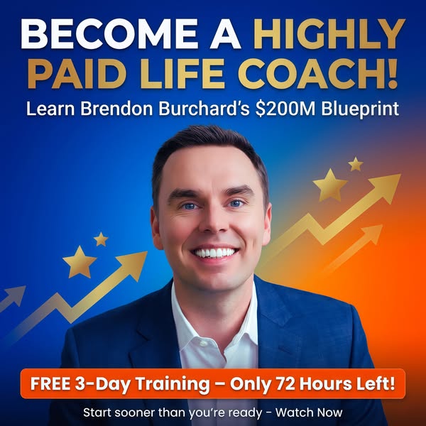 The ad promotes a free 3-day training that teaches you how to become a highly paid life coach.