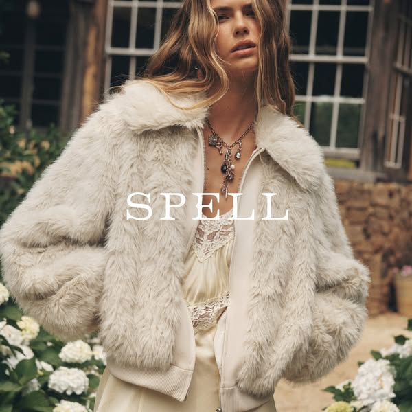 This ad features a model wearing a faux fur jacket, aimed to showcase the apparel item.