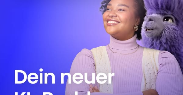 This ad features a woman and a purple llama, and the text "Dein neuer Kl. Rechn." The ad is likely for a Germa