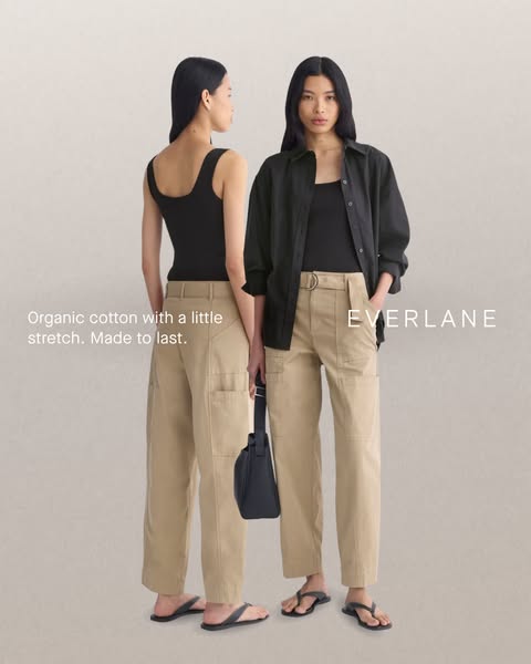 This ad features two women wearing Everlane clothing. The ad highlights that the clothing is made from organic cotton wi