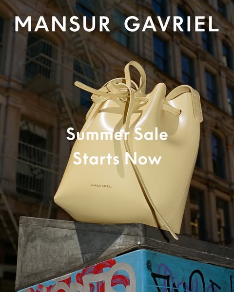 This ad promotes Mansur Gavriel's Summer Sale with a single image of a yellow leather drawstring bag. The image is s