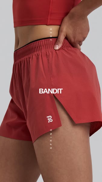 This ad features a close-up of athletic shorts and a matching top on a person, highlighting the brand name and the seaso