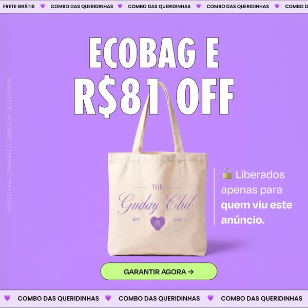 This ad is promoting an ecobag from The Guday Club. It features a discount of R$81 and states the offer is only availabl