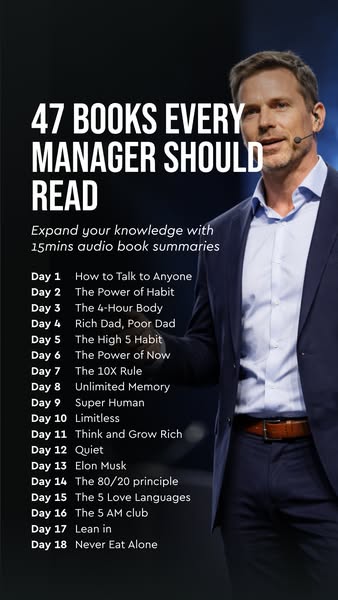 This ad promotes a service that summarizes audio books in 15 minute increments. The ad includes a list of 18 books that 