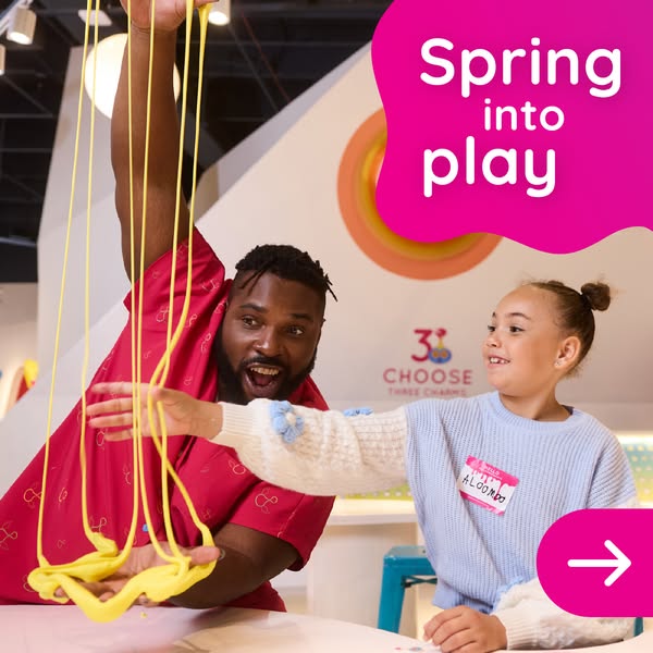 This ad features a man and child interacting with a yellow slime. The ad's headline is "Spring into play".