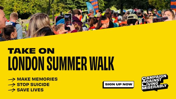This image ad promotes the London Summer Walk, encouraging participants to join and contribute to making memories, stopp