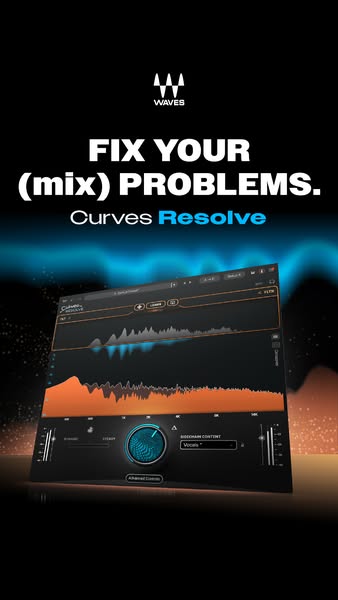 This ad for Waves, an audio software brand, uses a software visual to promote its curves resolve plugin and to highlight