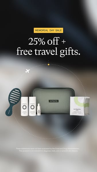 A paid social media ad that is promoting a discount on Nutrafol hair growth supplements for a Memorial Day sale.