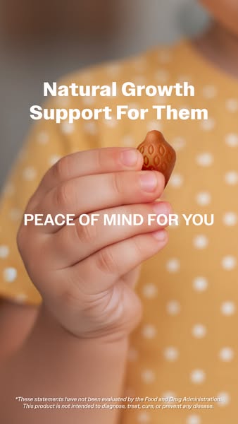 This image ad promotes a natural growth support product for children, emphasizing the peace of mind it provides to paren