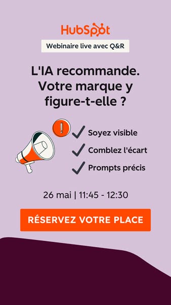 This ad promotes a HubSpot webinar about AI and brand visibility, encouraging viewers to reserve their spot.