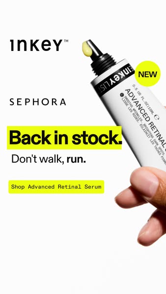 This image ad highlights the Inkey List Advanced Retinol Serum. It emphasizes that it is back in stock.