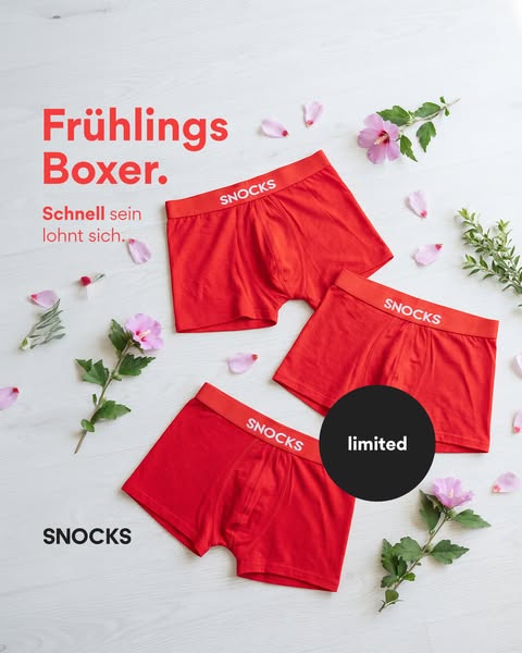 This ad showcases SNOCKS boxers in a spring-themed setting. The product is displayed with floral elements to emphasize a