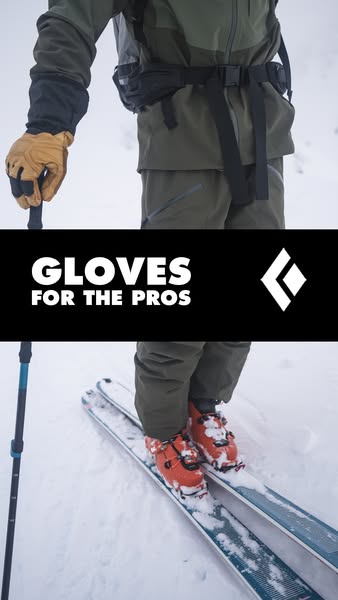 This image ad for Black Diamond features a person wearing ski gloves and standing on skis in the snow. The ad contains t