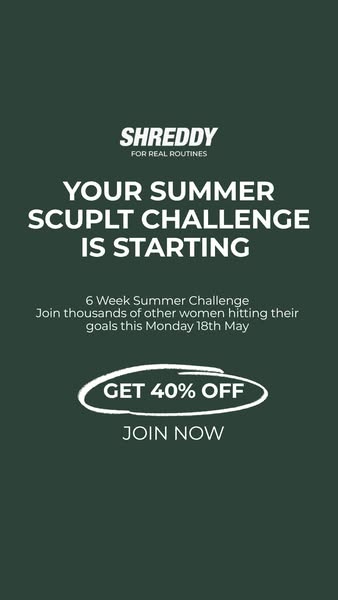 This is a static image ad for Shreddy that promotes a 6-week summer challenge. The ad includes a limited-time offer of 4