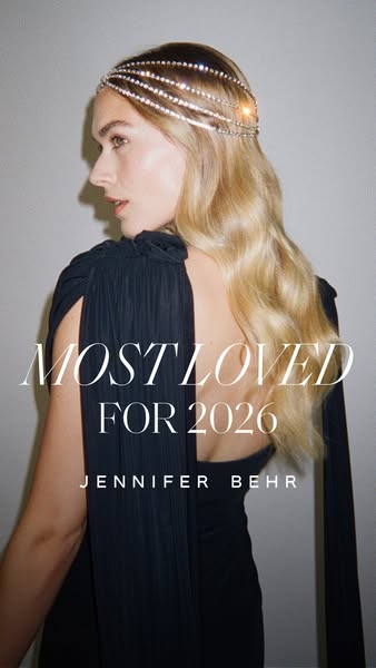 This image ad features a woman wearing a jeweled headpiece from Jennifer Behr. The ad is promoting the brand as the '