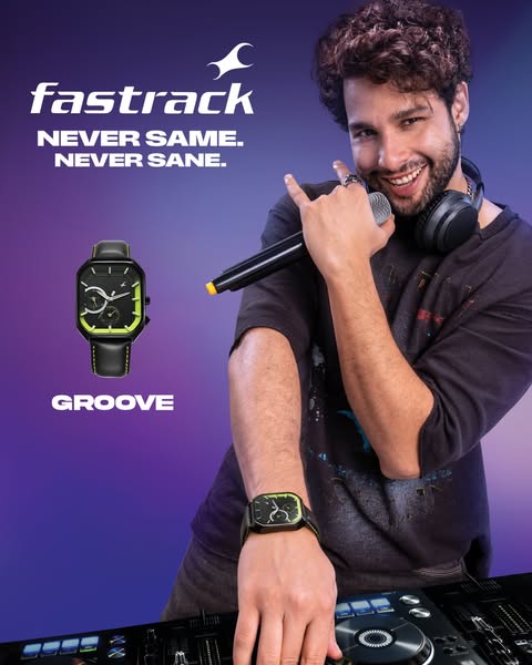 This image ad features a DJ, in what appears to be a music studio, endorsing a Fastrack watch. The ad highlights the Gro