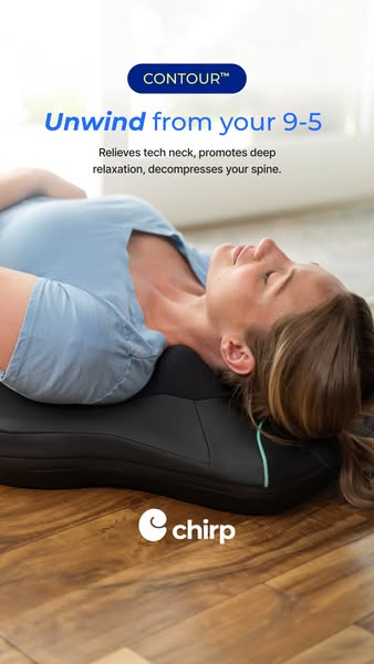 This ad promotes Chirp's Contour product to relieve neck and back pain.