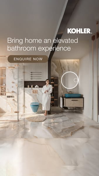 This ad promotes an elevated bathroom experience from Kohler. The ad features a well-designed bathroom with Kohler fixtu