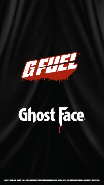 This ad features the G FUEL brand logo and the Ghost Face logo on a black background.