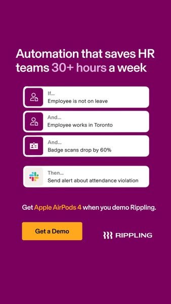 This ad promotes Rippling, an HR automation software, by highlighting its ability to save HR teams time through automate