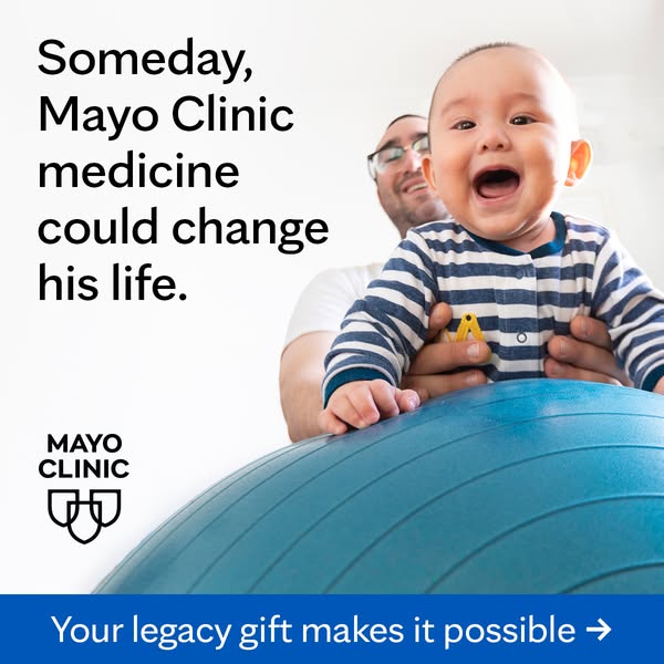 This image ad features a baby being held by an adult with the text "Someday, Mayo Clinic medicine could change his 