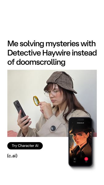 This ad shows a woman dressed as a detective looking at one phone with a magnifying glass while another phone next to he