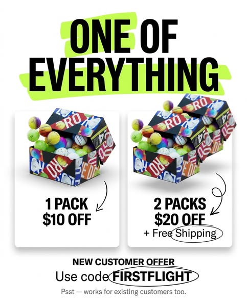 This ad promotes a limited-time offer on a pack of golf balls with a discount plus free shipping.