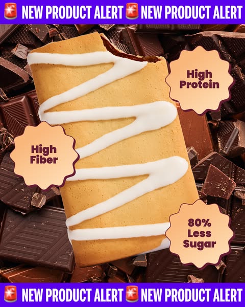 This ad promotes a new product that has high fiber, high protein, and 80% less sugar.