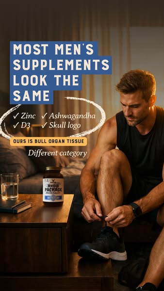 This image ad promotes The Whole Package dietary supplement, which the ad presents as a superior alternative to other me