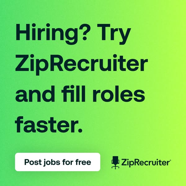 This ad promotes ZipRecruiter as a solution for companies that are hiring and need to fill roles faster. It features a s