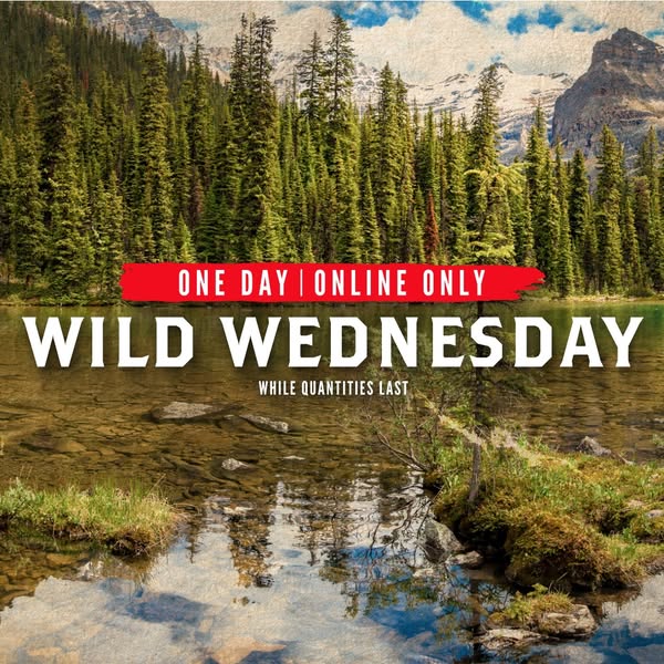 This ad is promoting a Wild Wednesday sale. The words, "Wild Wednesday," are laid over a nature scene.