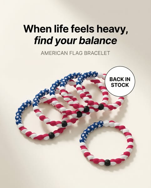 Ad for an American flag bracelet to help you find your balance.